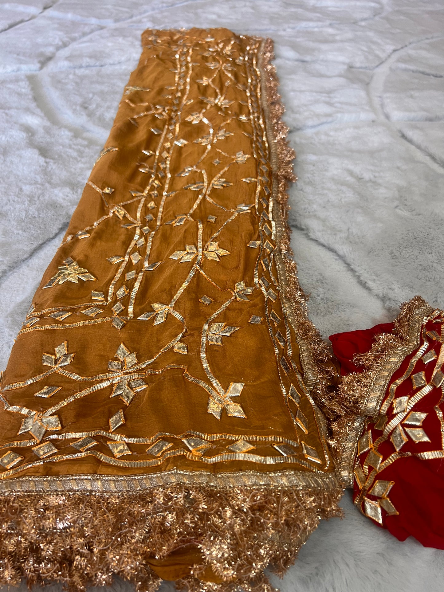 Beautiful Soft Chiffon Cheeku Color Gota Zaal Work Saree