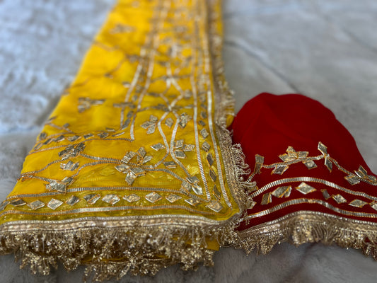 Beautiful Soft Chiffon Yellow Color Gota Zaal Work Saree