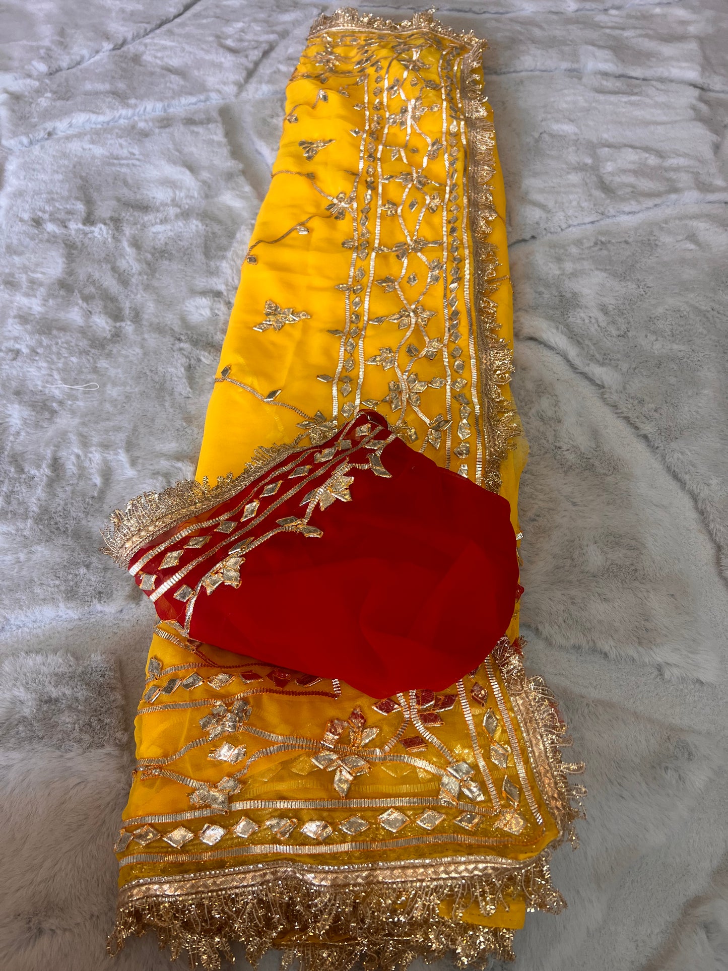 Beautiful Soft Chiffon Yellow Color Gota Zaal Work Saree