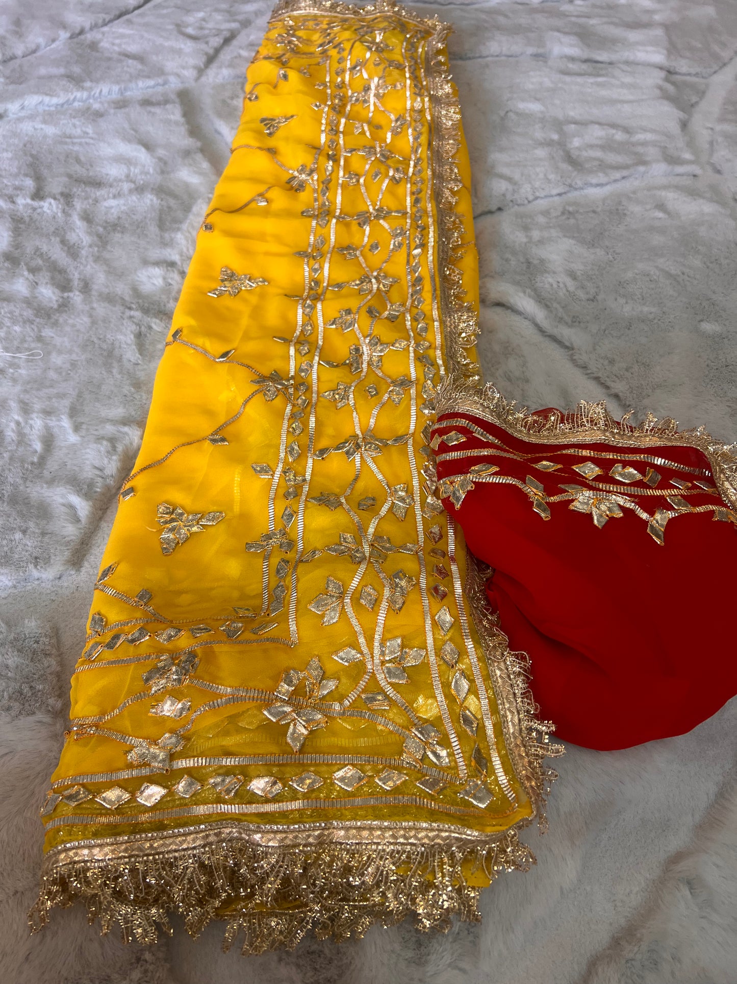 Beautiful Soft Chiffon Yellow Color Gota Zaal Work Saree