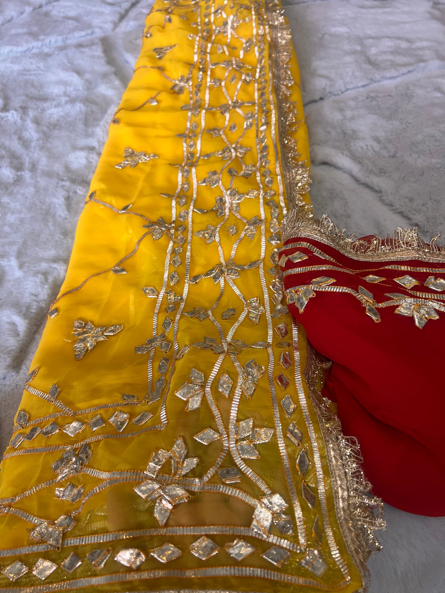 Beautiful Soft Chiffon Yellow Color Gota Zaal Work Saree