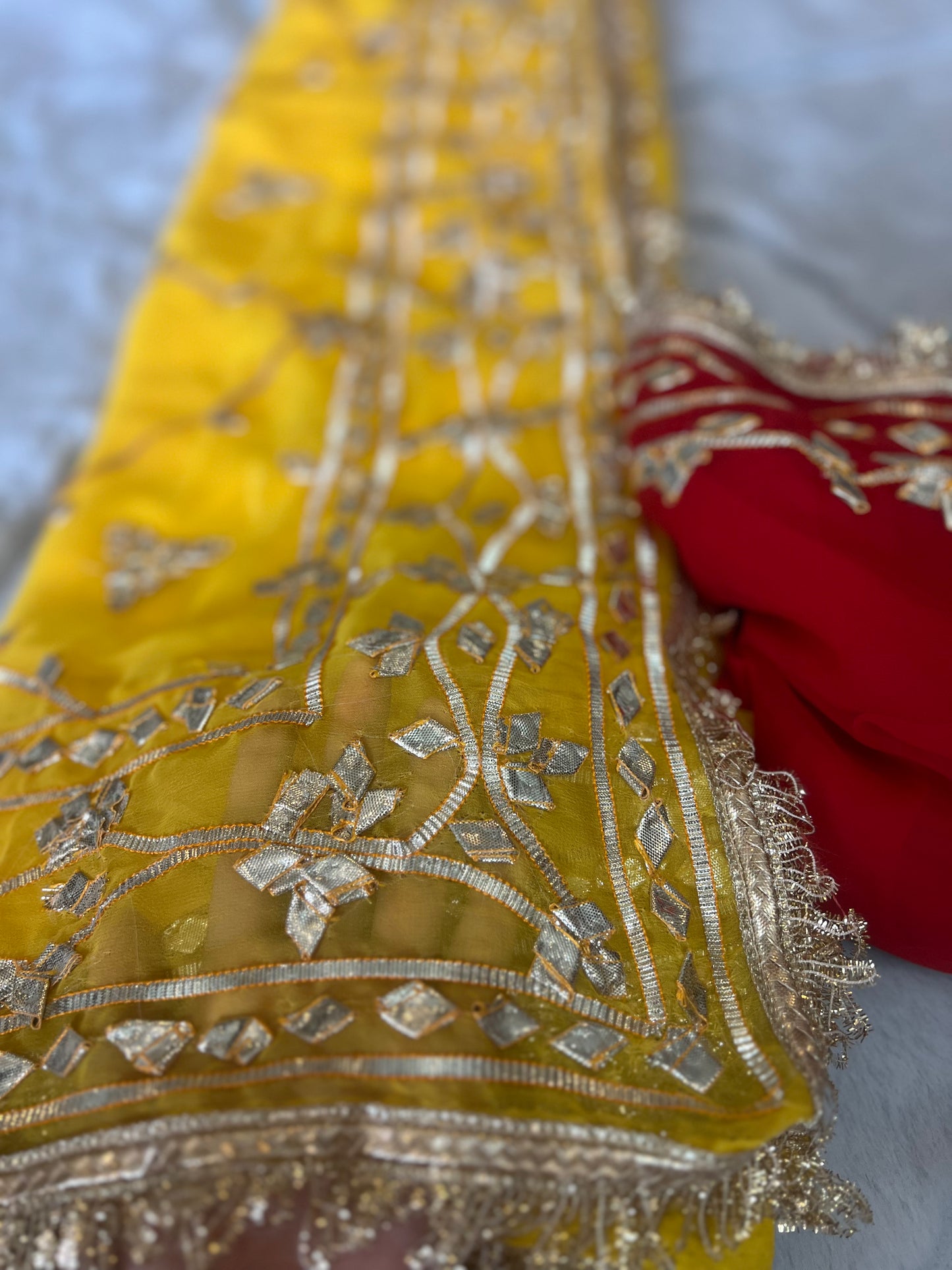 Beautiful Soft Chiffon Yellow Color Gota Zaal Work Saree