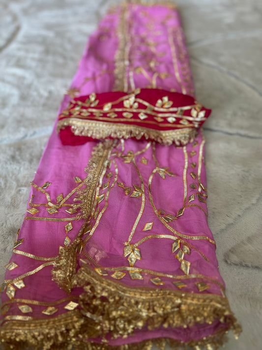 Beautiful Baby Pink Soft Chiffon Gota Zaal Work Saree