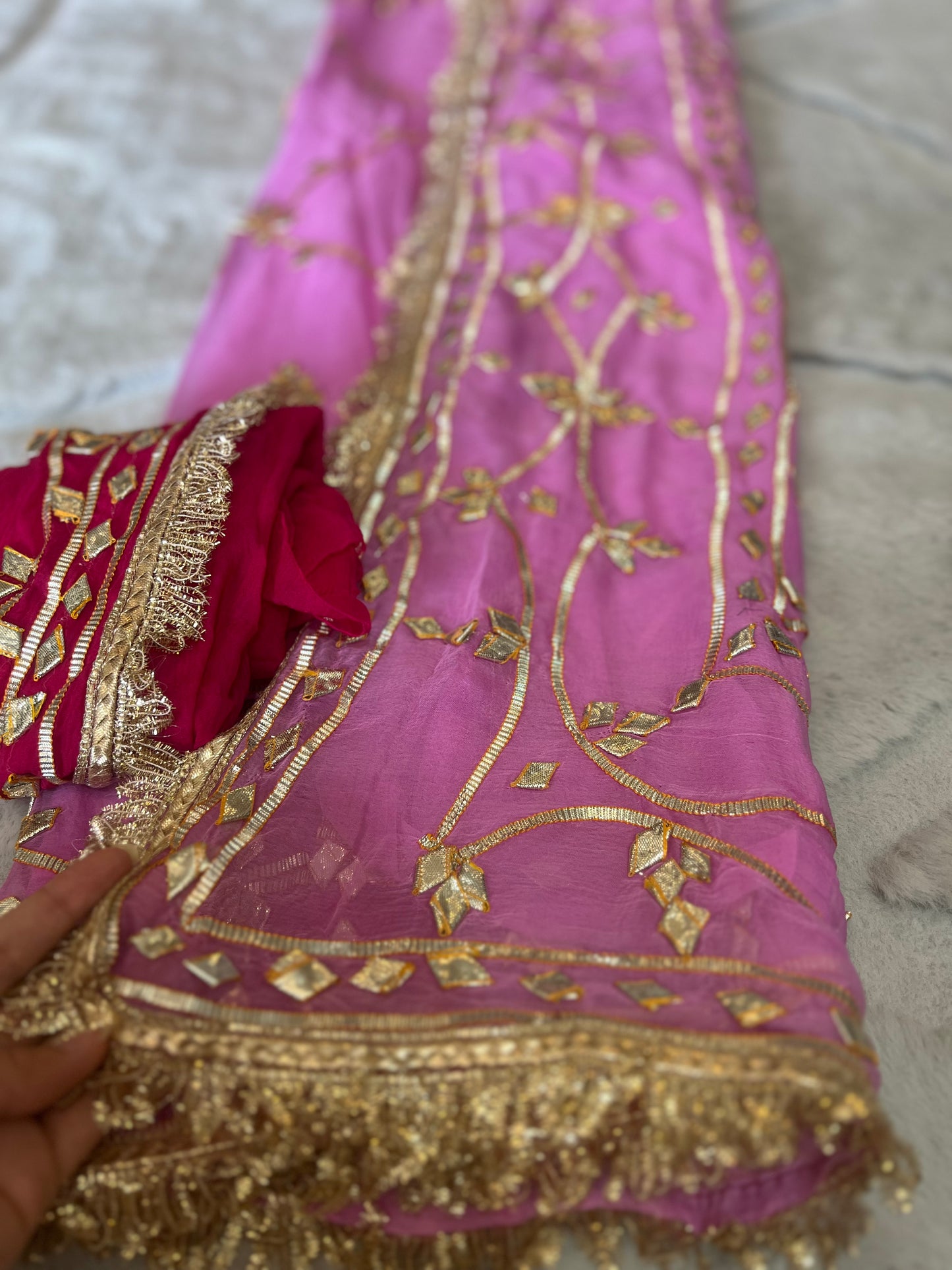 Beautiful Baby Pink Soft Chiffon Gota Zaal Work Saree