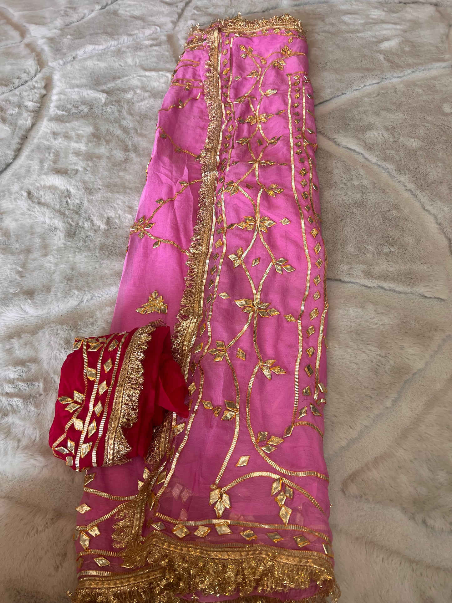 Beautiful Baby Pink Soft Chiffon Gota Zaal Work Saree