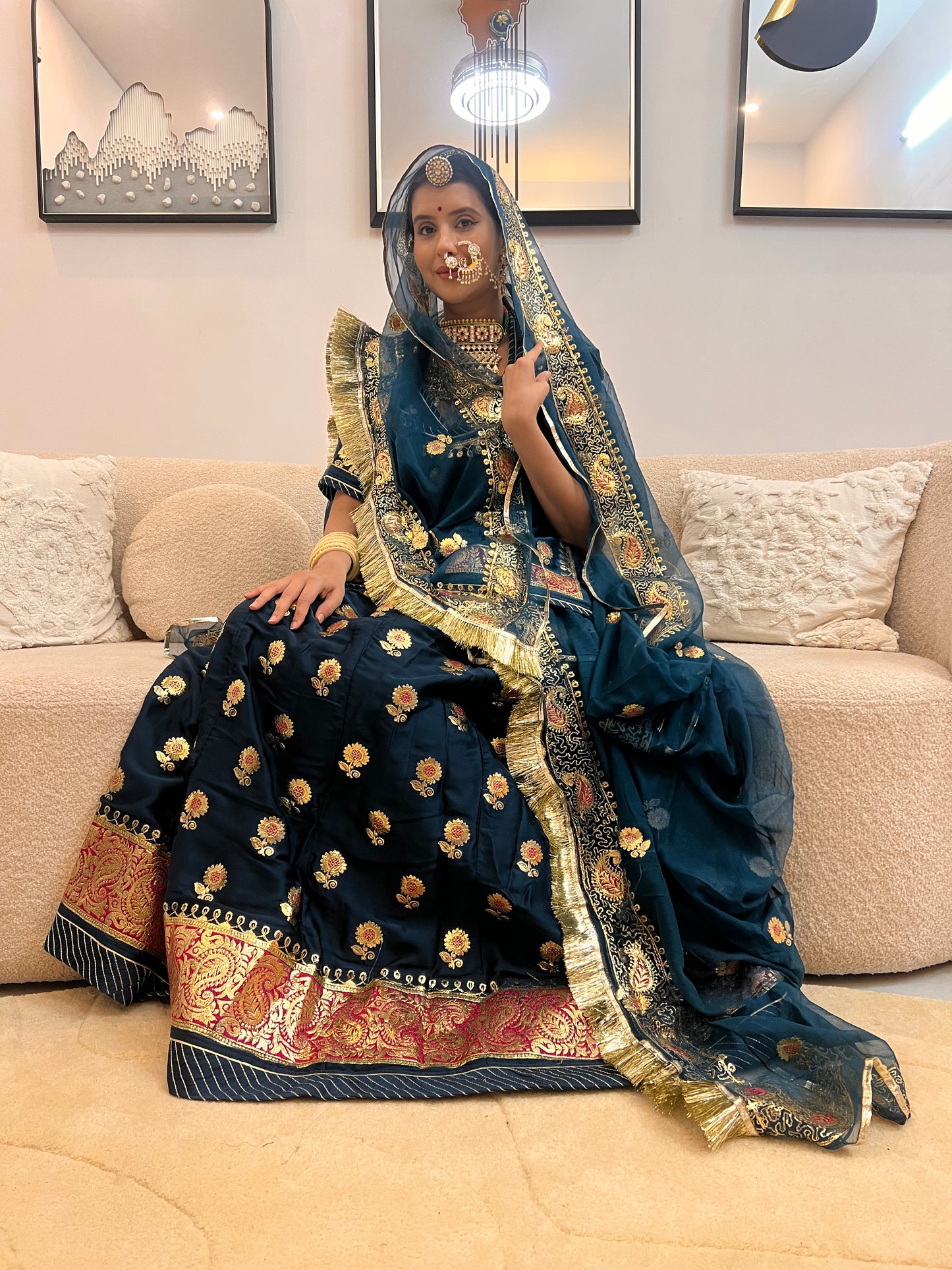 Navy blue Thakur Ji Pure Poshak with Pure Chiffon Odhna