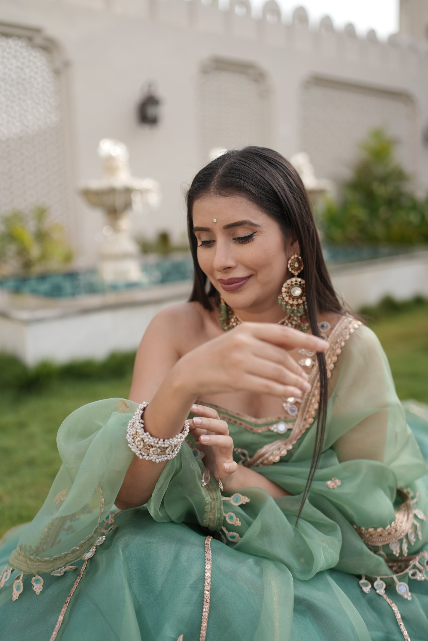 Designer Organza Full Flair Sea Green Lehenga with Tube Designer Blouse and Beautiful Long Dupatta