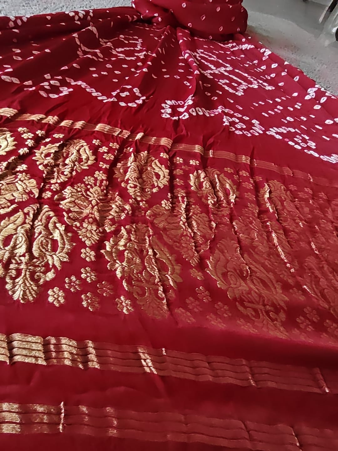 Beautiful Red Color Modal Silk Bandhini Saree