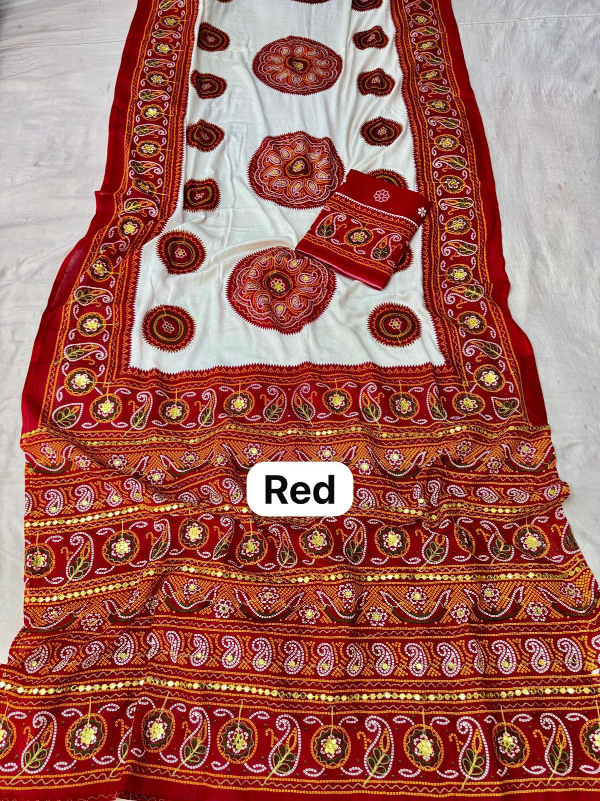 Beautiful Red Color Gujarati Saree