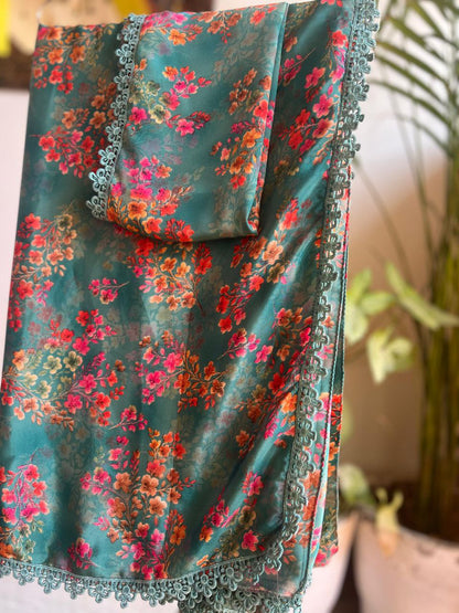 Floral Saree For With Green Croatia Border