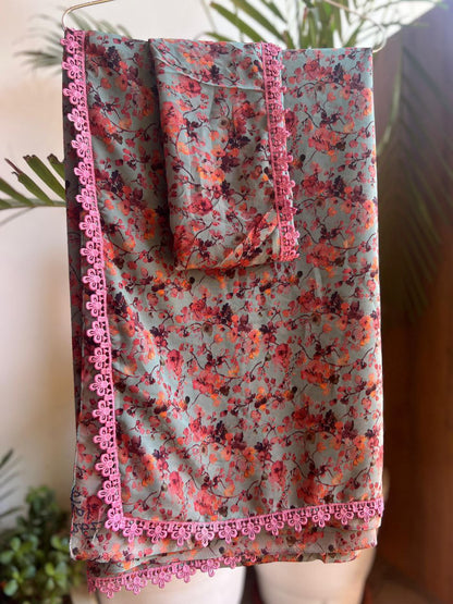 Floral Saree For With Pink Croatia Border