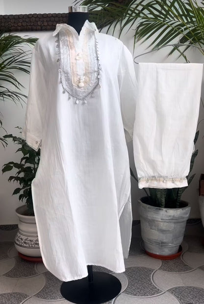 White Cotton Designer Co-Ord Set