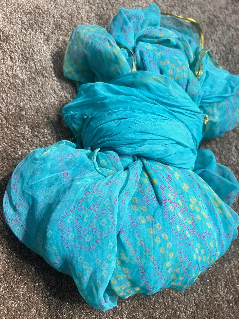 Sea Green Chiffon Bandhini Saree