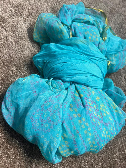 Sea Green Chiffon Bandhini Saree