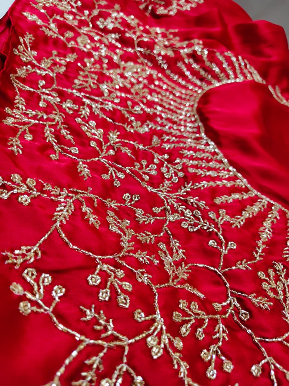 Beautiful Red Saree with Heavy Border Work and Heavy Blouse Piece