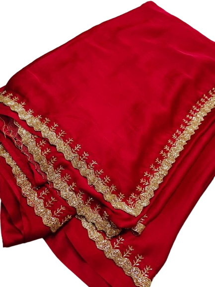 Beautiful Red Saree with Heavy Border Work and Heavy Blouse Piece