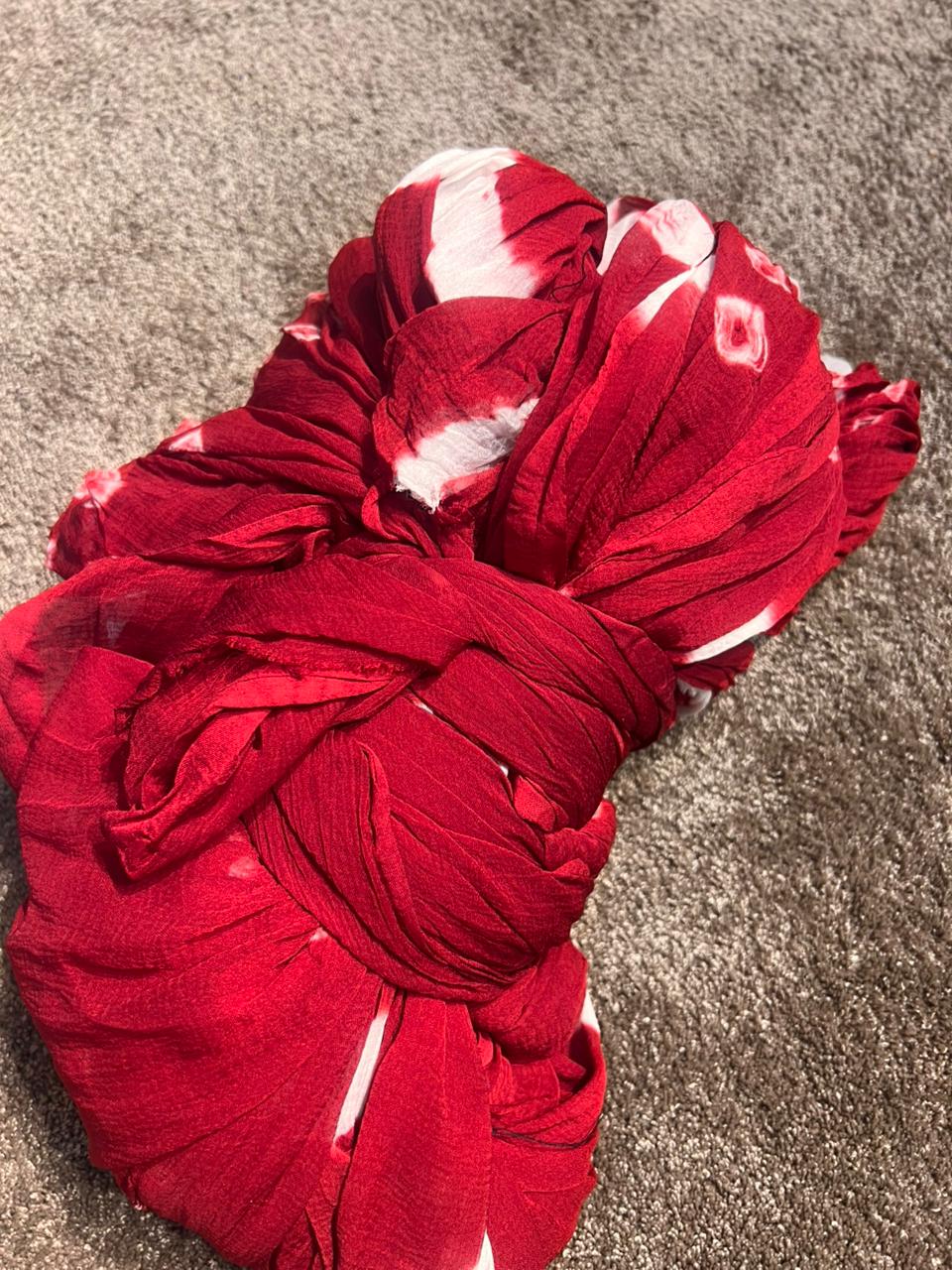 Red Color Chiffon Bandhini Lahariya Saree