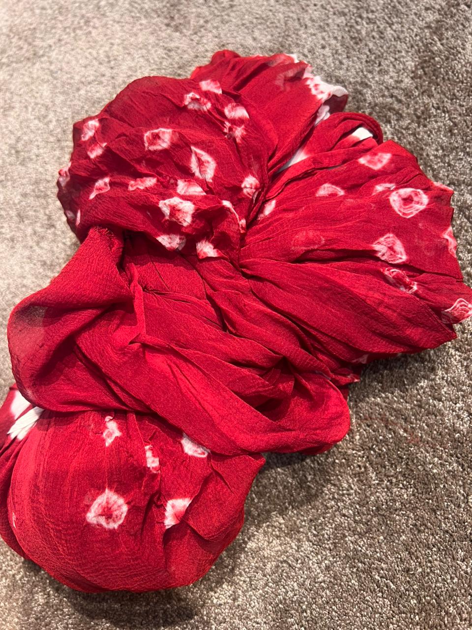 Red Color Chiffon Bandhini Lahariya Saree