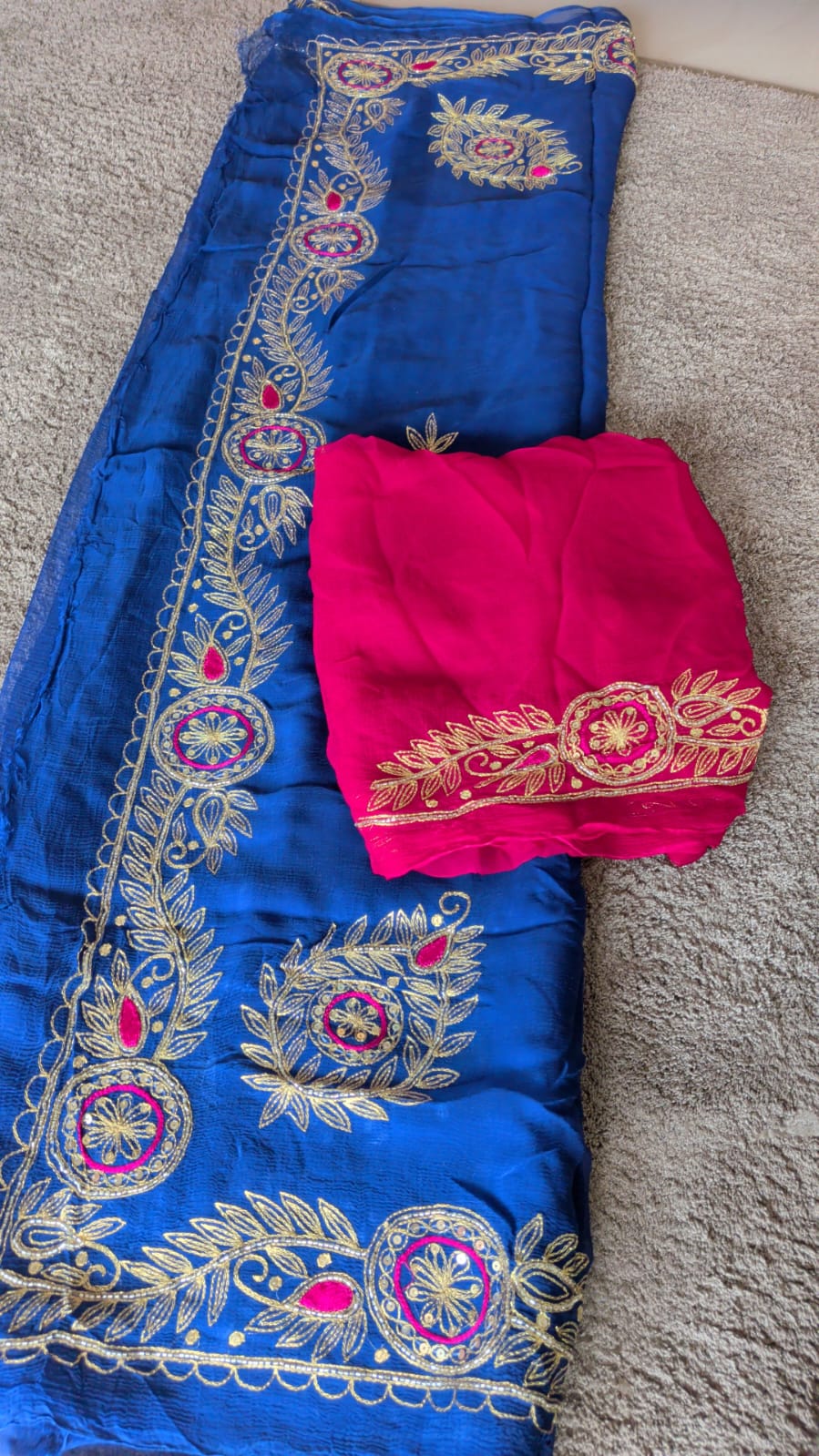 Beautiful Blue Color Designer Chiffon Saree with Blouse Piece