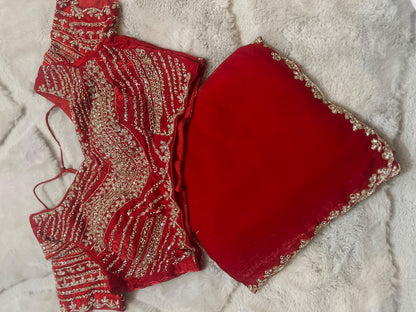 Beautiful Red Color Fendy Tissue Saree with Stitched Blouse (Free Size Till 40)