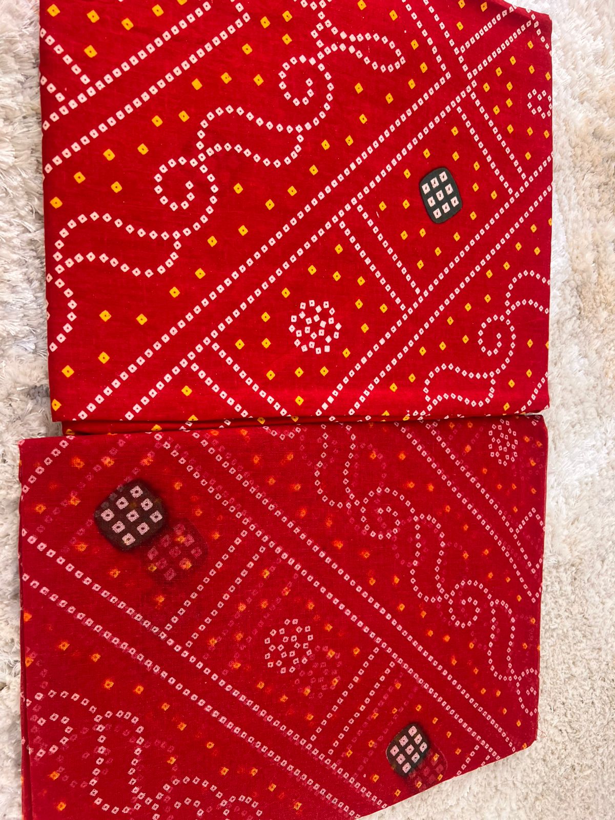 Bandhini Print Red Cotton Poshak (Unstitched)