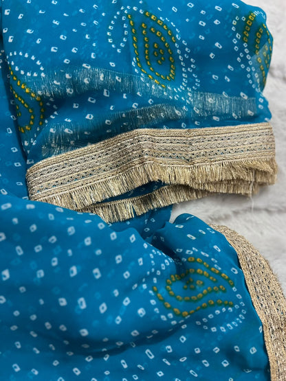 Beautiful Blue Color Karva Chauth Special Bandhini Saree