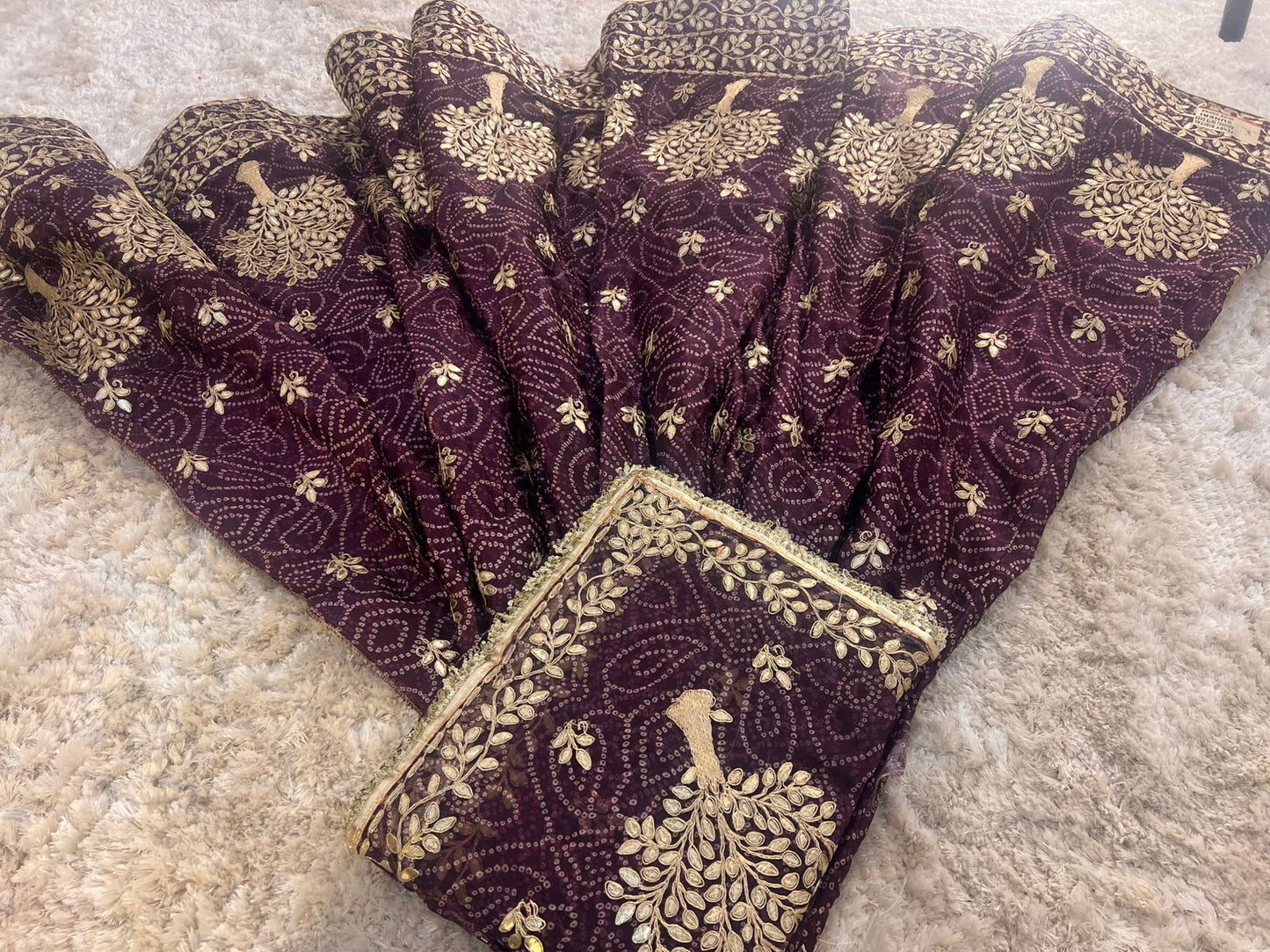 Bandhini with Gota Patti Work Full Ghera Purple Poshak (Unstitched)