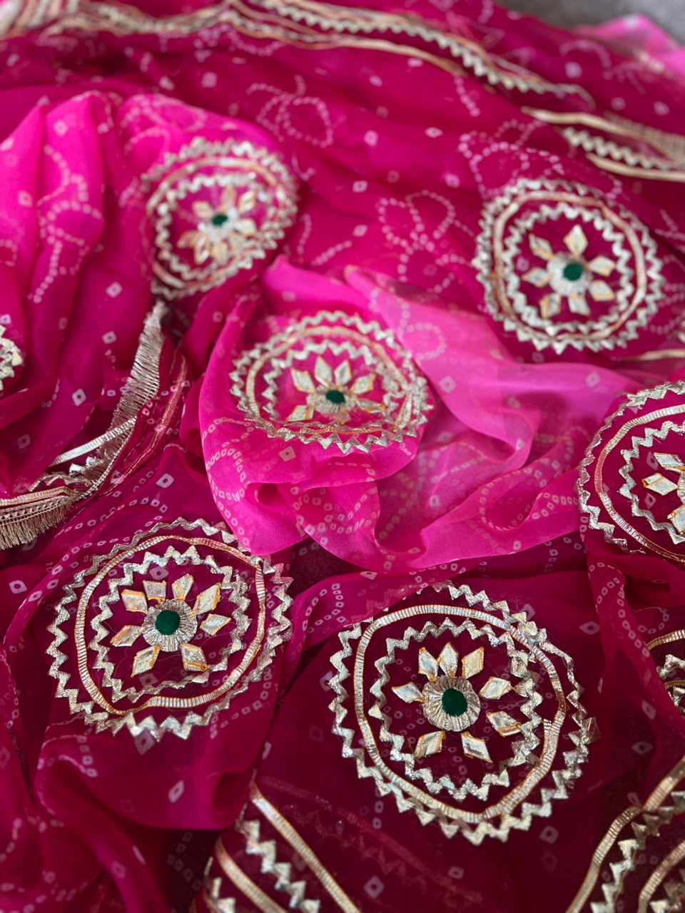 Beautiful Pink-Maroon Shaded Gota Handwork Designer Saree with Blouse Piece