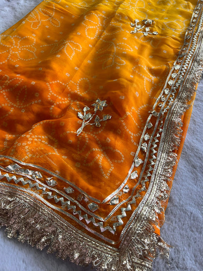 Yellow Shaded Bandhini Gota Designer Saree with Running Blouse
