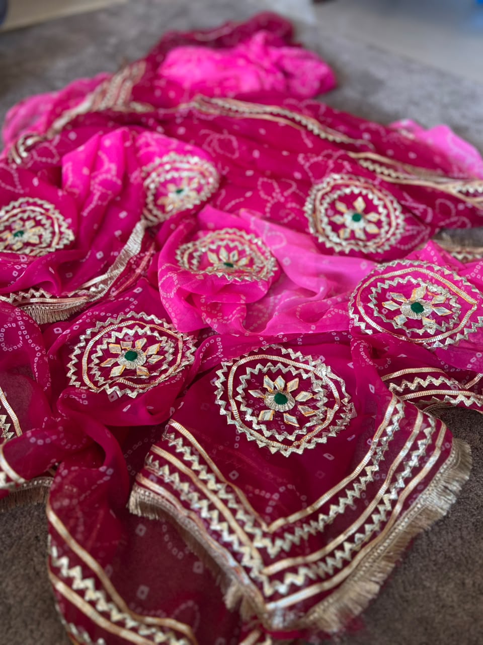 Beautiful Pink-Maroon Shaded Gota Handwork Designer Saree with Blouse Piece