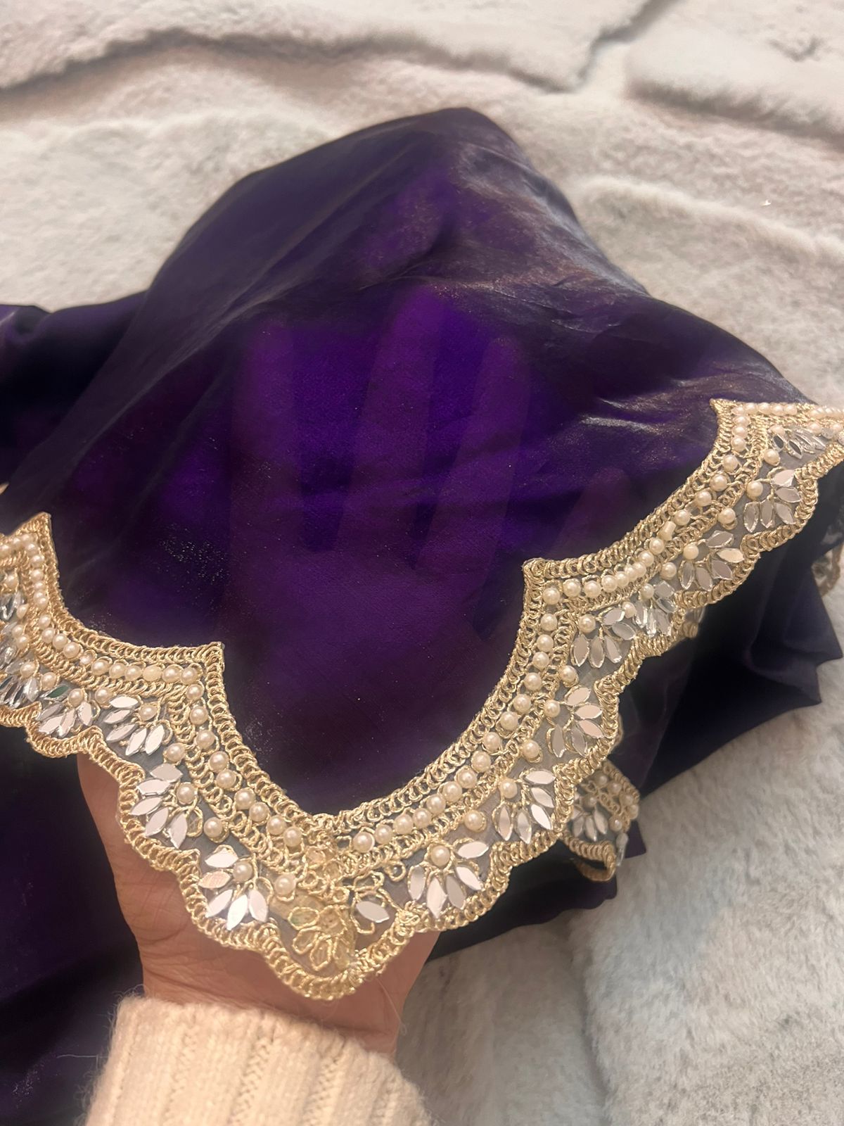 Purple Fendy Tissue Silk Designer Sari with Fendy Tissue Silk Designer Kaanchli Blouse