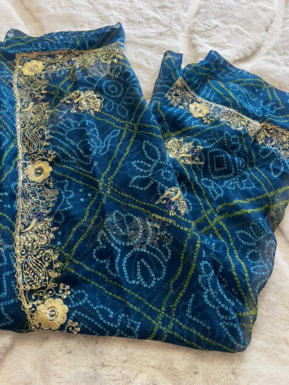 Beautiful Soft Chiffon Bandhini Saree with Lovely Kasida Work