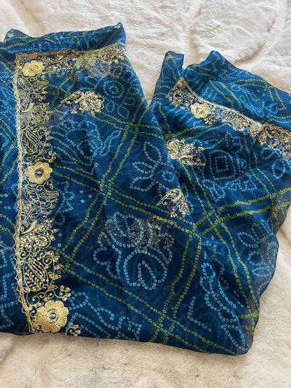 Beautiful Soft Chiffon Bandhini Saree with Lovely Kasida Work