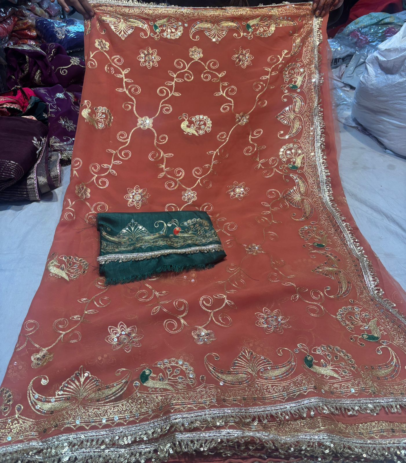 Peach Color Baarik Kadhai Rajpooti Saree