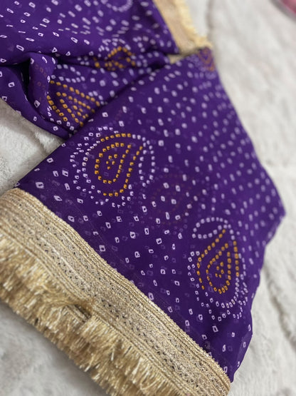 Beautiful Purple Color Karva Chauth Special Bandhini Saree