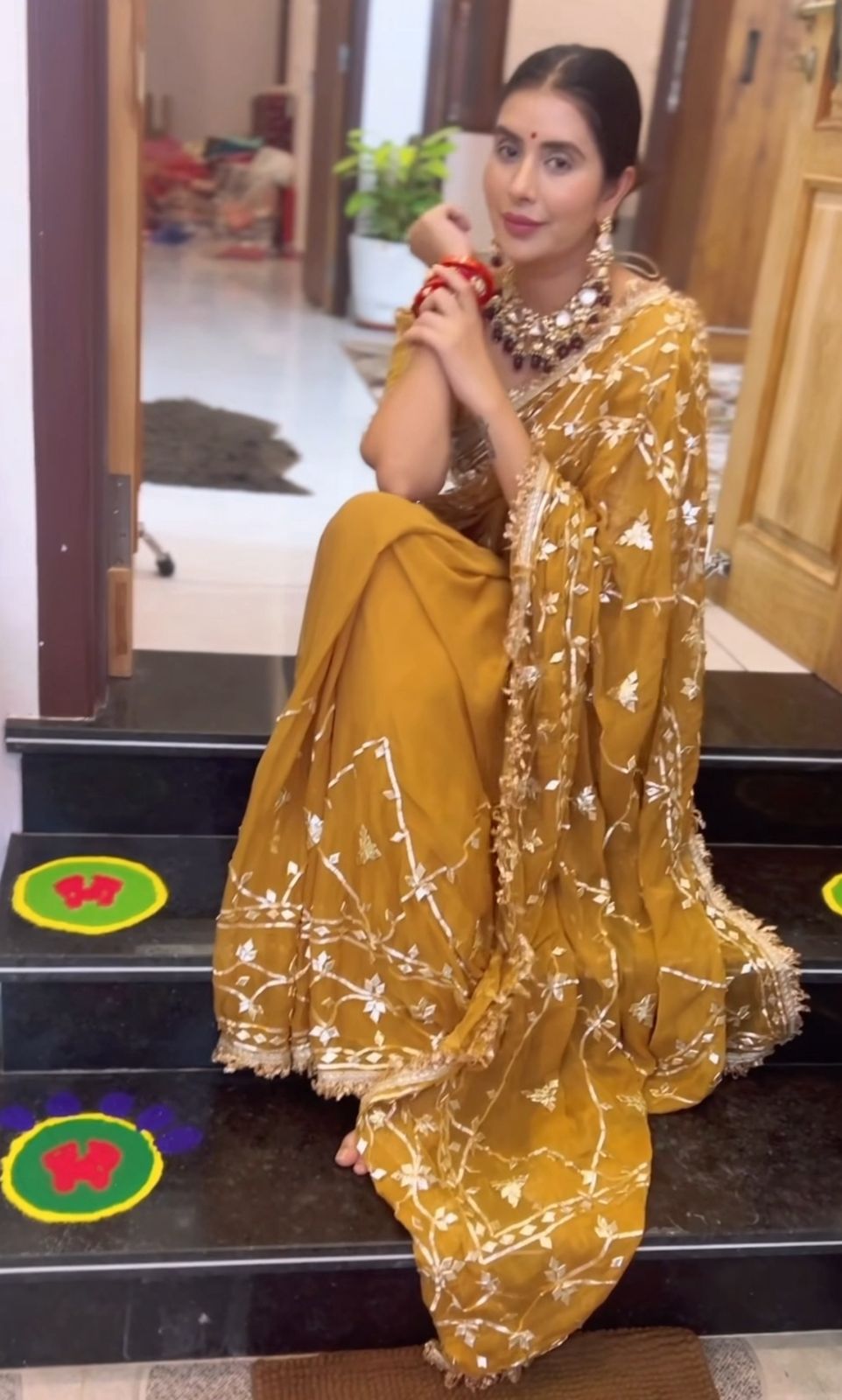 Beautiful Cheeku Color Soft Chiffon Gota Zaal Work Saree