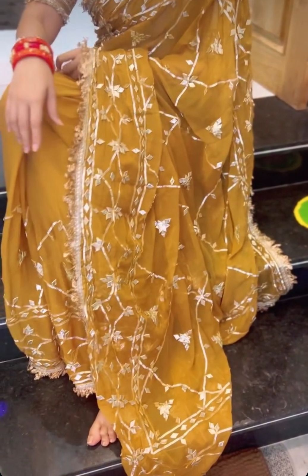 Beautiful Cheeku Color Soft Chiffon Gota Zaal Work Saree