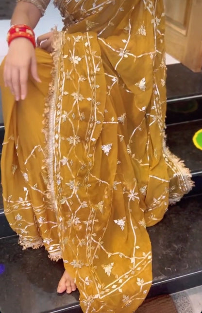 Beautiful Cheeku Color Soft Chiffon Gota Zaal Work Saree