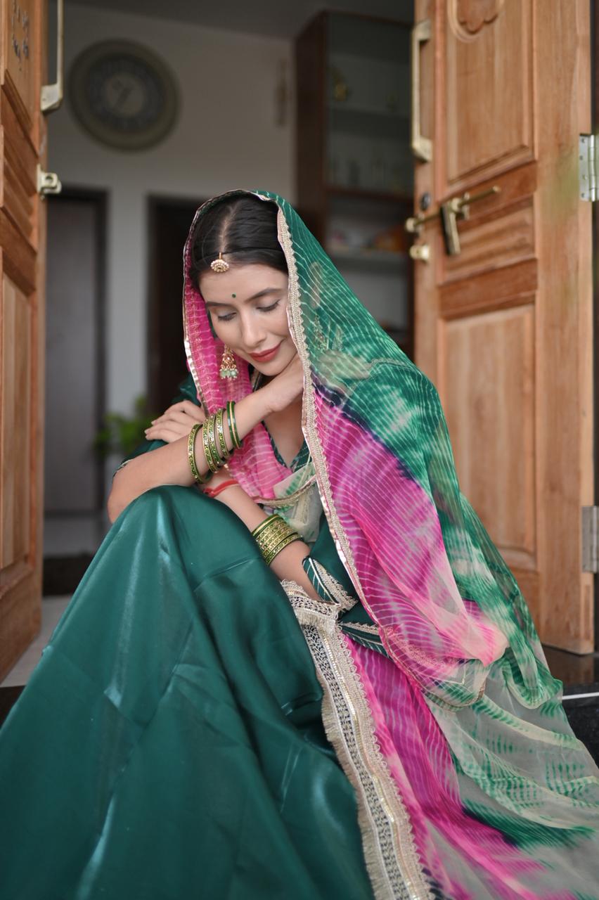 Tissue Silk Designer Green Poshak