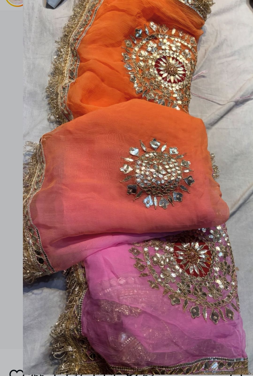Soft Chiffon Orange to Pink Shaded Thali Saree with Same Work & Fabric Blouse