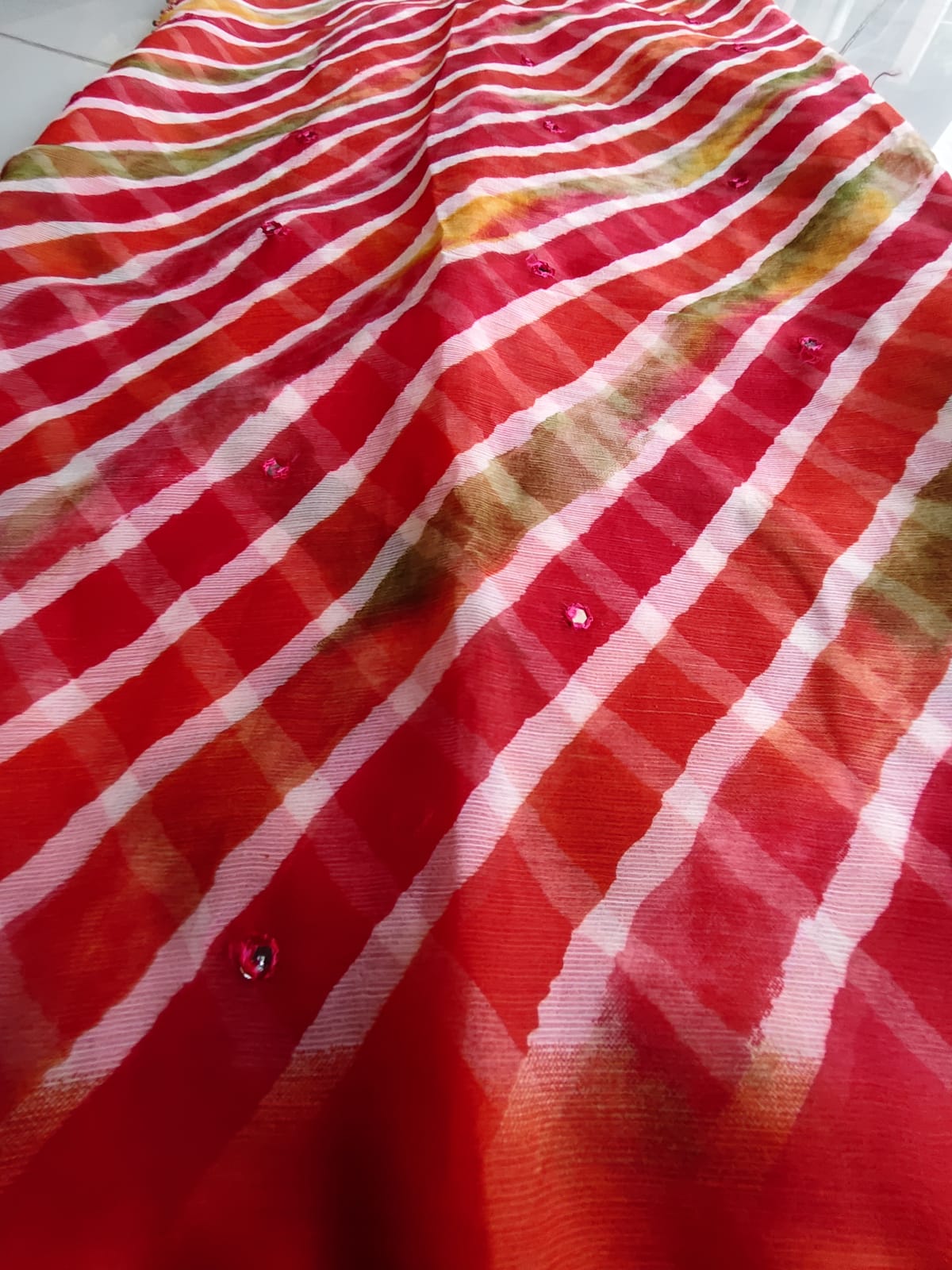 Beautiful Lahariya Mirror Work Saree with Blouse Piece