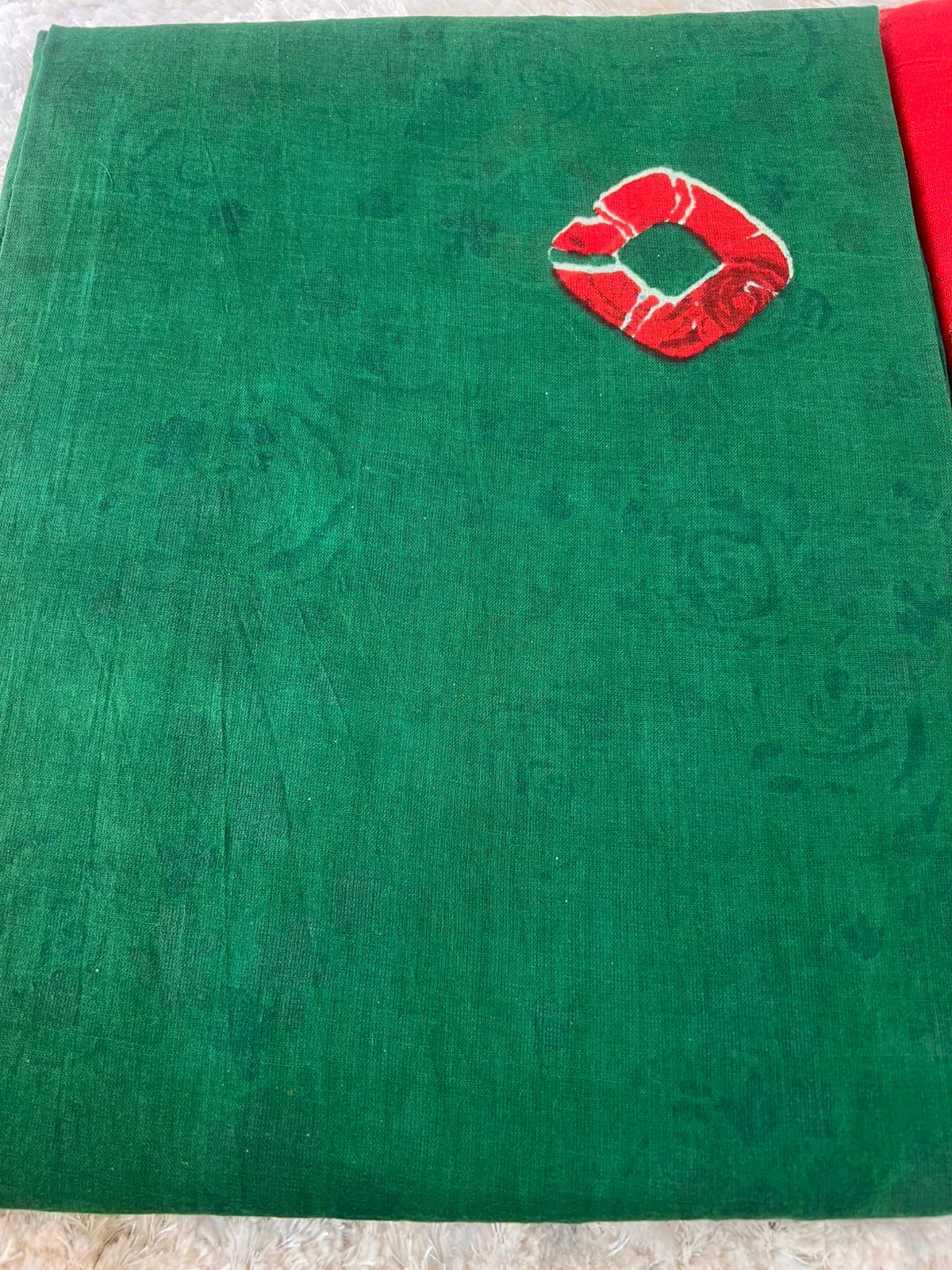 Red and Green Cotton Poshak (Unstitched)