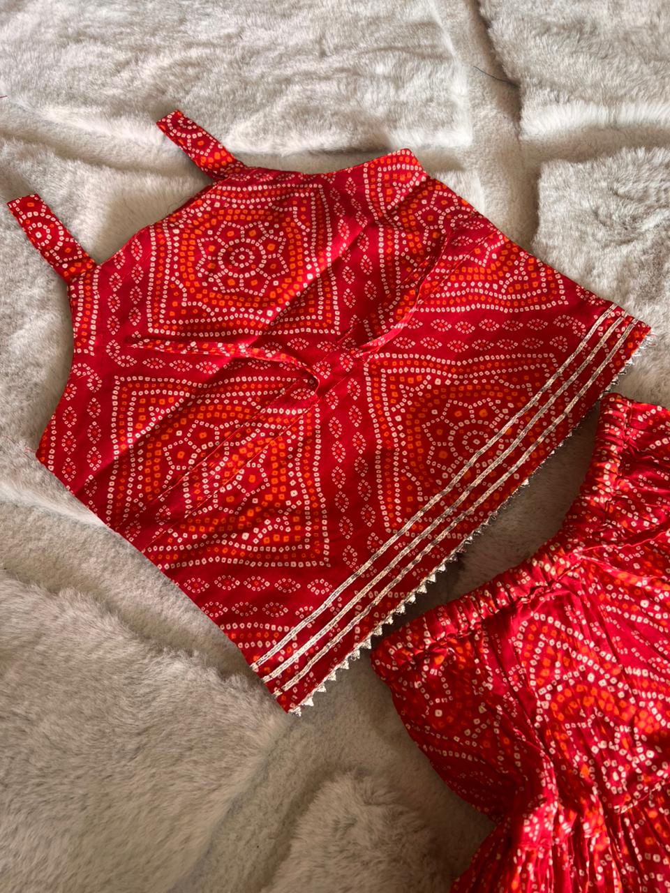 Red Bandhini Co-Ord Set (9-12 Months)