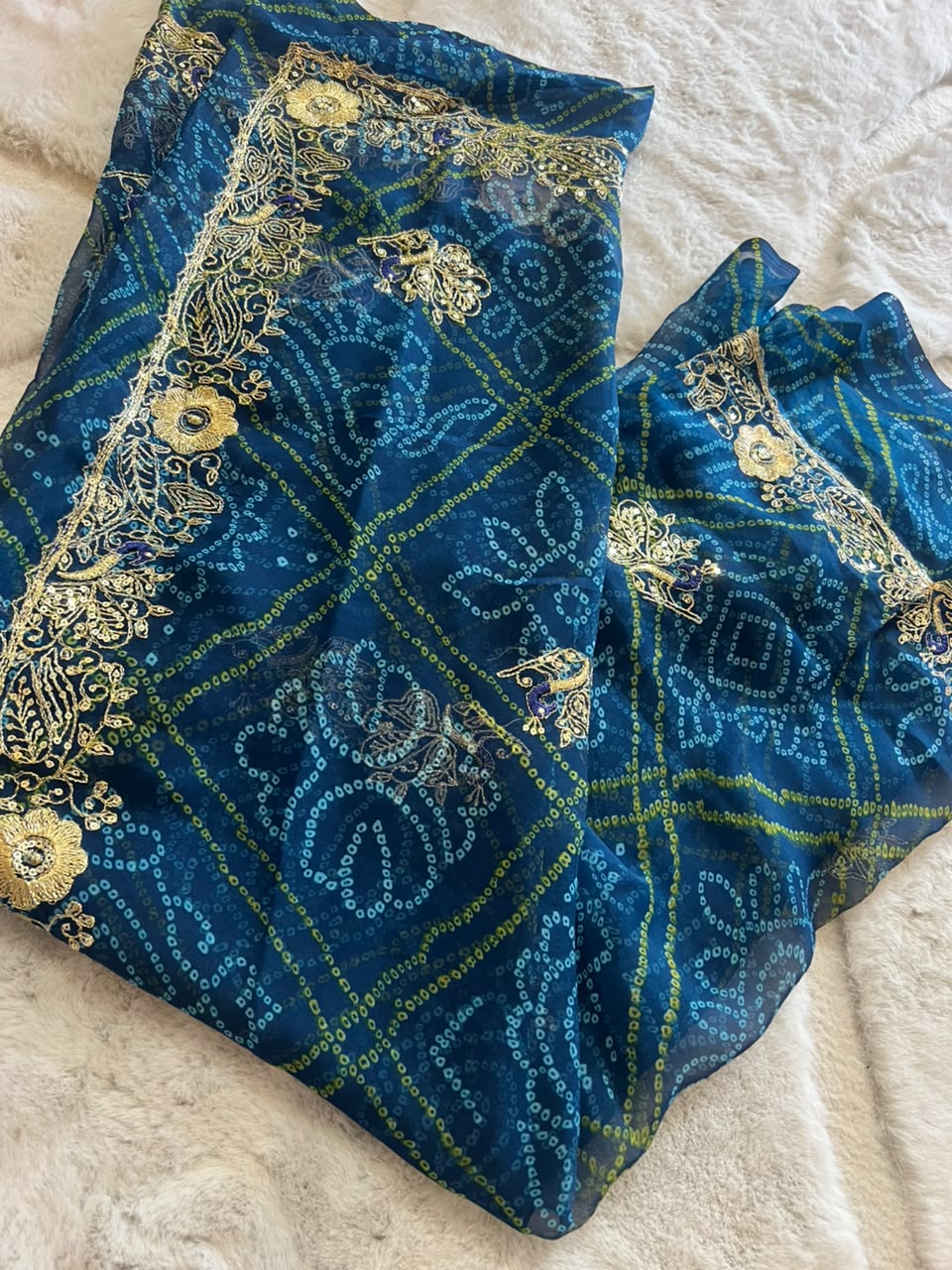 Beautiful Soft Chiffon Bandhini Saree with Lovely Kasida Work