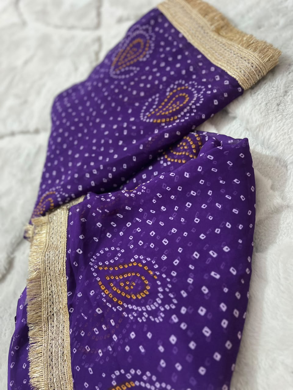 Beautiful Purple Color Karva Chauth Special Bandhini Saree