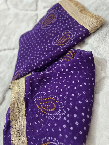Beautiful Purple Color Karva Chauth Special Bandhini Saree