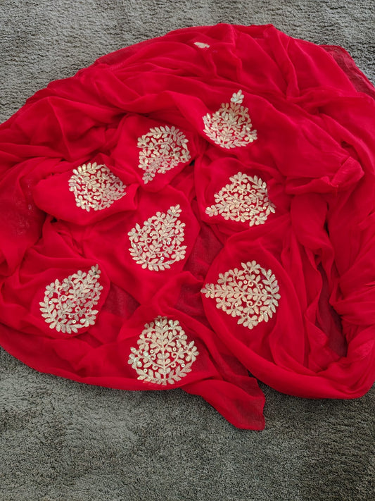Beautiful Red Chifffon Saree Gota Work all over the Saree with Same Fabric Blouse Piece