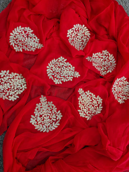 Beautiful Red Chifffon Saree Gota Work all over the Saree with Same Fabric Blouse Piece