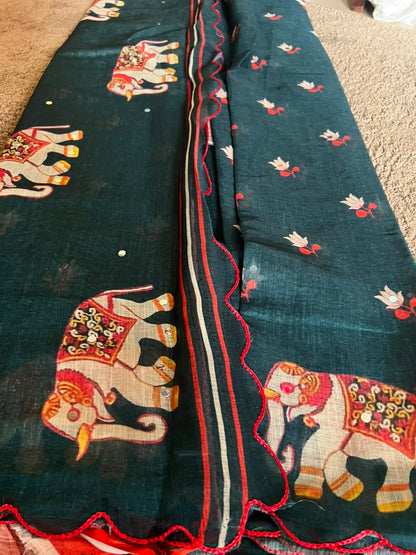 Beautiful Elephant Work Saree