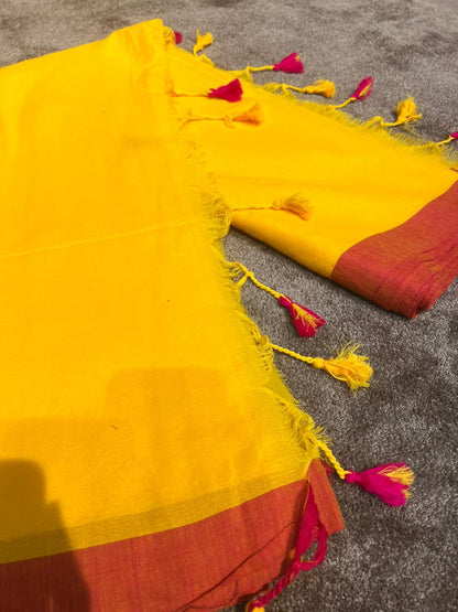 Beautiful Yellow Color Cotton Saree
